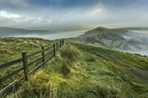 Foggy Gallery: View from Mam Tor of fog in Hope Valley at sunrise, Castleton, Peak District National Park