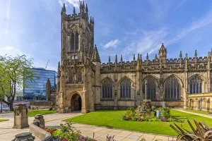 Places Of Worship Prints: View of Manchester Cathedral from Cathedral Yard, Manchester, Lancashire, England