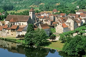 Charm Prints: View of Marcilhac-sur-Cele alongside the Cele River in the Lot department of Midi-Pyrenees region during a sunny day