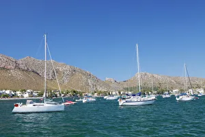 Spanish Culture Gallery: View over the marina to Port de Pollenca, Pollenca, Majorca (Mallorca)