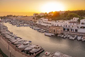 Menorca Prints: View of marina at sunset from elevated position