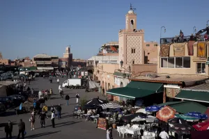 Medina Quarter Prints: View over market, Place Jemaa El Fna, Marrakesh, Morocco, North Africa, Africa