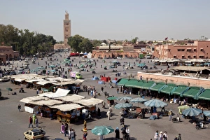 Buying Prints: View over market square, Place Jemaa El Fna, Marrakesh, Morocco, North Africa, Africa