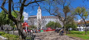 Stalls Prints: View of market stalls in Jardim Dom Luis Gardens on a sunny day, Lisbon, Portugal, Europe