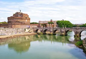 Tiber Prints: View towards Mausoleum of Hadrian (Castel Sant'Angelo) (Castle of the Holy Angel) and Ponte Sant'Angelo