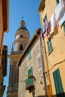 Laundry Prints: View of medieval Basilique Saint Michel, Menton, Alpes-Maritimes, Cote d Azur, Provence