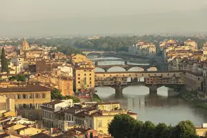 Florence Prints: View of the medieval city of Florence with the typical Ponte Vecchio on Arno River