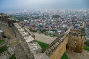Fortifications Prints: View of the medieval fortress Naryn-Kala overlooking the city of Derbent in Dagestan