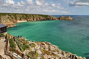 Traditionally English Gallery: View over the Minack Theatre to Porthcurno beach near Penzance, West Cornwall, England