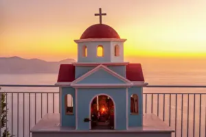 Miniature Prints: View of miniature Greek Orthodox church on coastal road near Assos