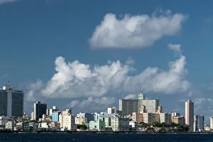 View of Modern Havana coastline from the sea, Havana, Cuba, West Indies, Caribbean, Central America
