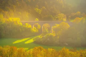 United Prints: View of Monsal Dale and viaduct during autumn season in Derbyshire Dales