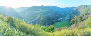 Trail Prints: View of Monsal Dale with viaduct at sunset during autumn in Bakewell