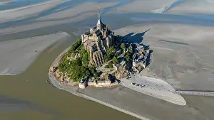 Gothic Prints: View of Mont St. Michel, a UNESCO site in France
