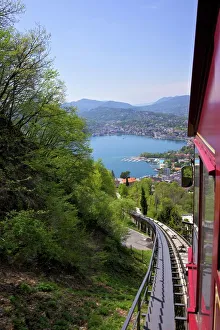 Railway Prints: View of Monte Bre Funicular, Lake Lugano, Lugano, Ticino, Switzerland, Europe