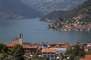 View of Monte Isola from near Sulzano, Lake Iseo, Lombardy, Italian Lakes, Italy, Europe