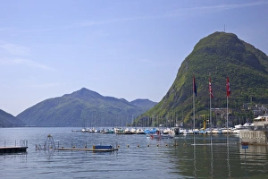 Lugano Prints: View of Monte San Salvador from the Lido, Lugano, Lake Lugano, Ticino, Switzerland, Europe