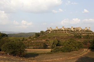 Fortified Walls Prints: View of Monteriggioni with walls dating from the Middle Ages, Tuscany, Italy, Europe