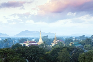 Monywa Prints: View of Monywa town, Monywa, Sagaing, Myanmar (Burma), Southeast Asia