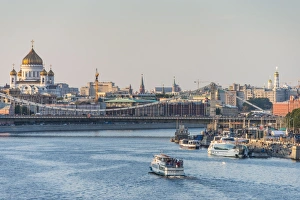 Moskva River Prints: View over Moscow and the Moskva River (Moscow River) at sunset, Russia, Europe