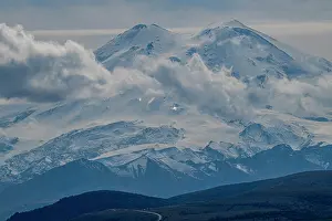 National Prints: View over Mount Elbrus in Kabardino-Balkaria captures snow-covered peaks and clouds