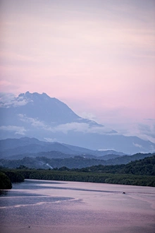 Malaysian Prints: A view of Mount Kinabalu over Menkabong River
