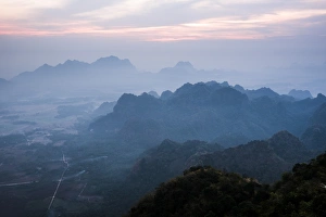 View from Mount Zwegabin at sunrise, Hpa An, Kayin State (Karen State), Myanmar (Burma)