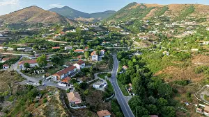 Destinations Prints: View of the mountain resort Lachin with green hills and winding roads in Qarabaqh region of Azerbaijan