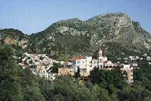 View over mountain village, Spili, Rethimnon (Rethymno) region, Crete, Greek Islands, Greece, Europe