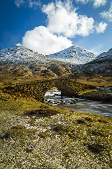 View of mountains and Cattle Bridge in winter, in the Argyll Forest and National Park
