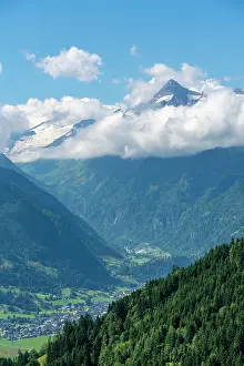 Reservoir Prints: View of mountains toward Grossglockner from Plettsaukopf Reservoir on a sunny day