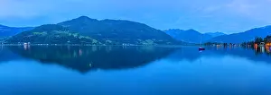 Stillness Prints: View of mountains and Lake Zell at dusk, Zell am See, Salzburg, Austria, Europe