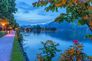 Hike Prints: View of mountains and Lake Zell at dusk, Zell am See, Salzburg, Austria, Europe