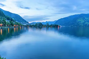 Lakeside Prints: View of mountains and Lake Zell at dusk, Zell am See, Salzburg, Austria, Europe