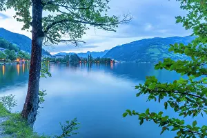 Wanderlust Prints: View of mountains and Lake Zell at dusk, Zell am See, Salzburg, Austria, Europe