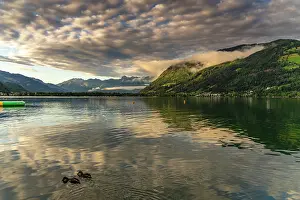 Hour Prints: View of mountains and Lake Zell during golden hour, Zell am See, Salzburg, Austria, Europe