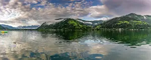 Hour Prints: View of mountains and Lake Zell during golden hour, Zell am See, Salzburg, Austria, Europe