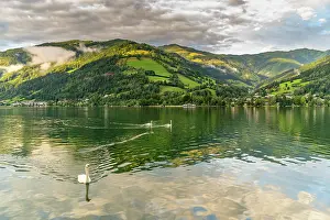 Hour Prints: View of mountains and Lake Zell during golden hour, Zell am See, Salzburg, Austria, Europe