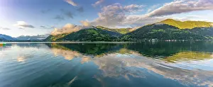 Recreational Prints: View of mountains and Lake Zell during golden hour, Zell am See, Salzburg, Austria, Europe