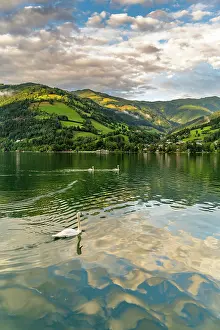Wanderlust Prints: View of mountains and Lake Zell during golden hour, Zell am See, Salzburg, Austria, Europe
