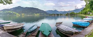 Watercraft Prints: View of mountains and Lake Zell during golden hour, Zell am See, Salzburg, Austria, Europe