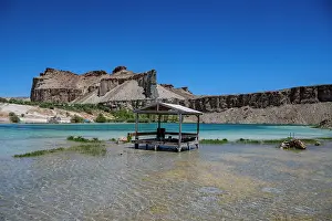 Stunning Prints: View of multi coloured lake with a gazebo in Band-e-Amir National Park