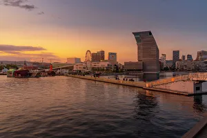Urban Exploration Prints: View of the Munch Museum and city skyline at sunset, Oslo, Norway, Scandinavia, Europe