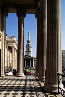 Trafalgar Square Prints: View from the National Gallery of St. Martin in the Fields, Trafalgar Square