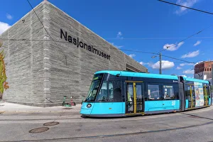 Public Space Prints: View of The National Museum and city tram, Aker Brygge, Oslo, Norway, Scandinavia, Europe