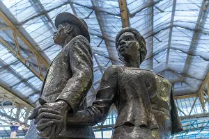Railroad Station Prints: View of National Windrush Monument at Waterloo Station main concourse