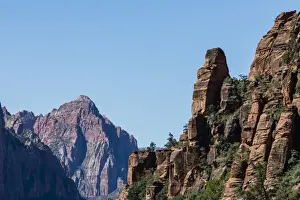 View of Navajo sandstone formations from Angels Landing Trail in Zion National Park