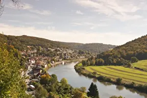 Hesse Prints: View of the Neckar River and Neckarsteinach from Hinterburg Castle, Hesse, Germany, Europe