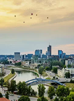 Connections Gallery: View over Neris River towards Snipiskes, New City Centre, sunset, Vilnius, Lithuania, Europe