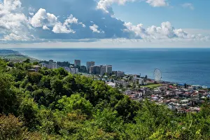 South Prints: View of new gagra from an overlook in abkhazia with a coastal scene and city landscape